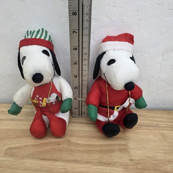 Vintage Snoopy Peanuts Nylon Christmas Plush Set of 2 7in. - Picture 2 of 8